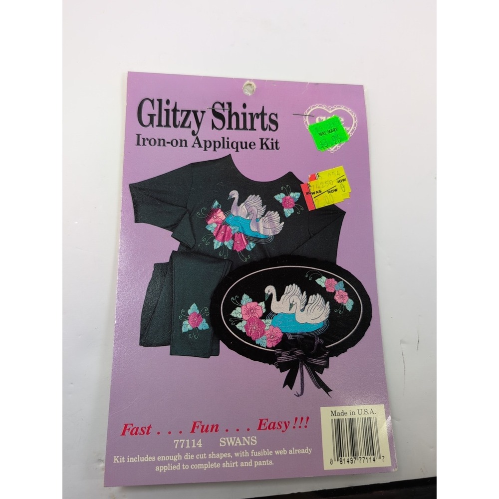 Glitzy Shirts Iron-On Applique Kit‎ #77114 Swans New Vintage